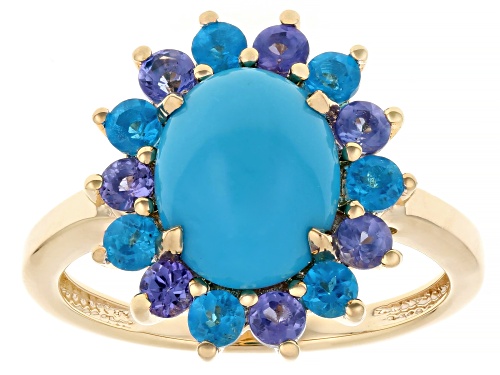 Pre-Owned Sleeping Beauty Turquoise with 0.44ctw Tanzanite &  0.50ctw Neon Apatite 18k Gold Over Sil - Size 10