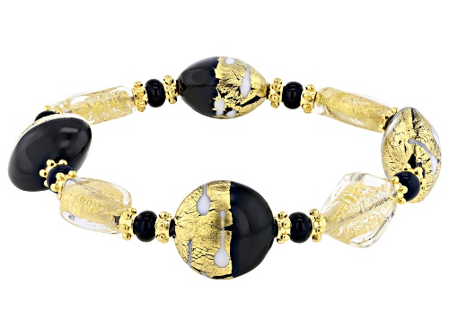 Pre-Owned Black Murano Glass Disc Stretch Bracelet