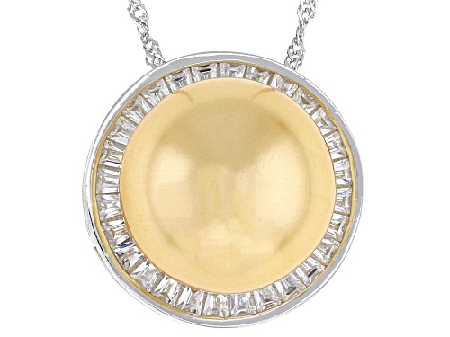 Pre-Owned Pearlfection® 14mm Golden South Sea Simulant &  Bella Luce® Rhodium Over Sterling Silver P