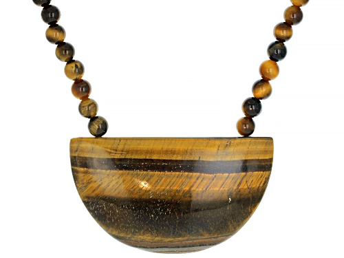 Pre-Owned Free-Form and Round Tigers Eye Bead Rhodium Over Sterling Silver Necklace - Size 18