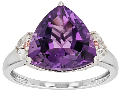 Pre-Owned 4.67ct Canela Amethyst with 0.41ctw Prazana® Lab Grown Diamonds & Zircon Rhodium Over Silv - Size 12