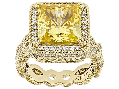 Pre-Owned Judith Ripka 9.51ct Canary & 1.95ctw White Bella Luce® 14k Gold Clad Haute Ring - Size 7
