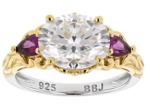Pre-Owned MOISSANITE FIRE® 3.00CT DEW AND GRAPE GARNET PLATINEVE® & 14K YELLOW GOLD OVER SILVER RING - Size 8