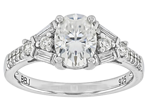Pre-Owned Moissanite Fire® 2.02ctw DEW Oval, Baguette, and Round Platineve® Ring - Size 8