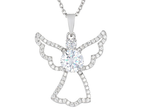 Pre-Owned MOISSANITE FIRE® 1.51CTW DEW ROUND PLATINEVE® ANGEL PENDANT AND CABLE CHAIN