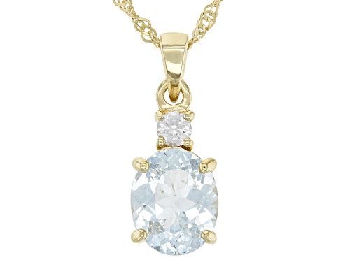 Pre-Owned 2.92ctw Blue Apatite And White Zircon 18K Yellow Gold Over Sterling Silver Pendant With Ch