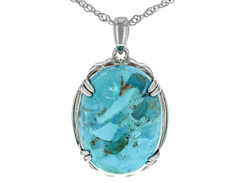 Pre-Owned 20x15mm Oval Turquoise Rhodium Over Sterling Silver Pendant With Chain