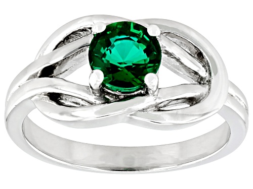 Pre-Owned 0.60ct Round Lab Created Emerald Rhodium Over Sterling Silver Ring - Size 6