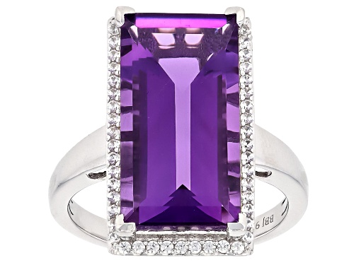 Pre-Owned 7.23ct Baguette Canela Amethyst with .01ctw White Zircon Rhodium Over Sterling Silver Ring - Size 8