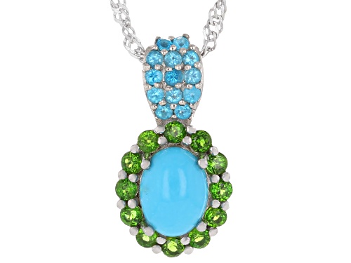 Pre-Owned Sleeping Beauty Turquoise & 0.61ctw Chrome & Neon Apatite Rhodium Over Silver Pendant With