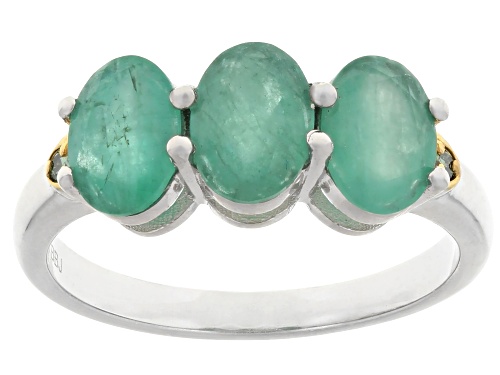 Pre-Owned 1.80ctw Zambian Emerald With 0.02ctw Lab Grown Diamond Rhodium & 18K Yellow Gold Over Silv - Size 8