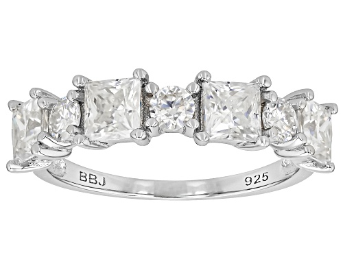Pre-Owned Moissanite Fire® 1.78ctw DEW Square Princess Cut and Round Brilliant Platineve® Band Ring - Size 7