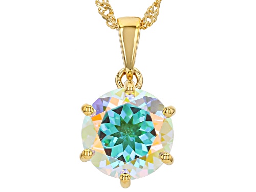 Pre-Owned 4.95ctw Mercury Mist Topaz 18K Yellow Gold Over Sterling Silver Solitaire Pendant With Cha