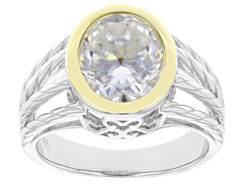 Pre-Owned MOISSANITE FIRE® 4.20CT DEW OVAL PLATINEVE® AND 14K YELLOW GOLD OVER SILVER RING - Size 8