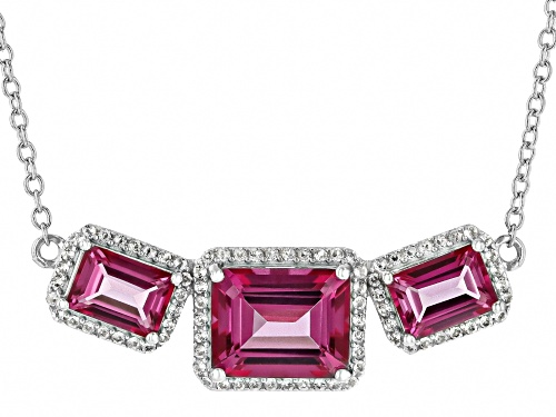 Pre-Owned 6.61ctw Rectangular Octagonal Pink Topaz With .82ctw White Topaz Rhodium Over Silver Neckl - Size 18