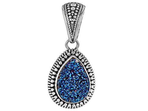 Pre-Owned Artisan Collection of Bali™ Titanium Blue Drusy Quartz Sterling Silver Enhancer Pendant