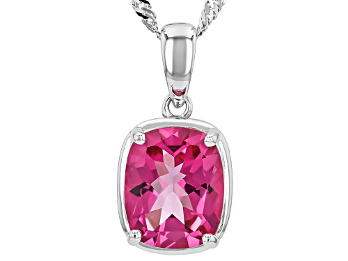 Pre-Owned 4.00ct Cushion Pink Topaz Rhodium Over Sterling Silver Pendant With Chain
