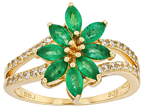 Pre-Owned 0.94ctw Sakota Emerald With 0.36ctw White Zircon 18k Yellow Gold Over Sterling Silver Ring - Size 7