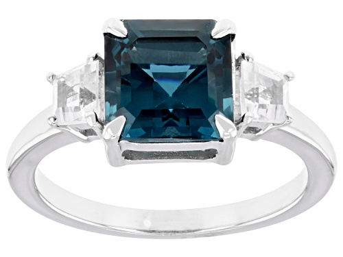 Pre-Owned 3.09ctw Lab Teal Spinel And Lab Created White Sapphire Rhodium Over Sterling Silver Ring - Size 6