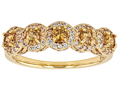 Pre-Owned 0.72ctw Imperial Zircon With 0.62ctw White Zircon 18k Yellow Gold Over Sterling Silver Rin - Size 9