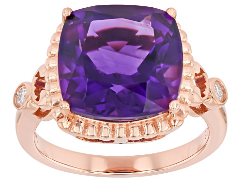 Pre-Owned 5.40ct African Amethyst with 0.05ctw Moissanite Fire® 18K Rose Gold Over Sterling Silver R - Size 7