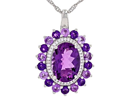 Pre-Owned 6.00ctw Amethyst with 0.26ctw White Zircon Rhodium Over Sterling Silver Pendant With Chain