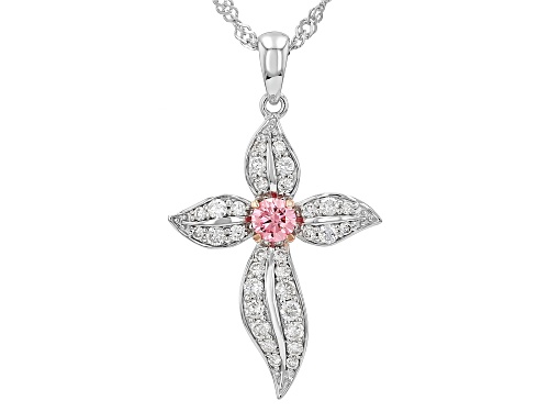 Pre-Owned Prazana® Lab-Grown Diamonds .75ctw Pink and White Round Diamond Sterling Silver Cross Pend