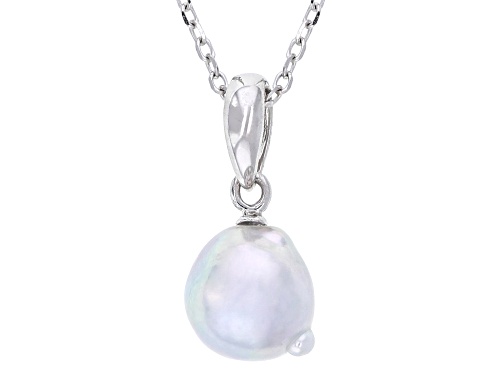 Pre-Owned 7mm Platinum Cultured Japanese Akoya Pearl Rhodium Over Sterling Silver Pendant With Chain