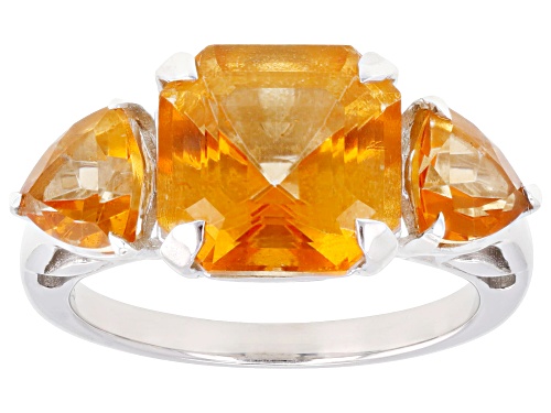 Pre-Owned 7.11ctw Mandarin Orange Topaz Rhodium Over Sterling Silver Assher Cut Ring - Size 7