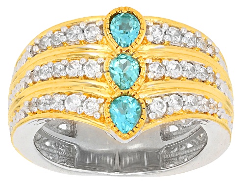 Pre-Owned 1.28ctw Dauphin Apatite With White Zircon Rhodium And 24k Gold Over Palladium Sterling Sil - Size 6