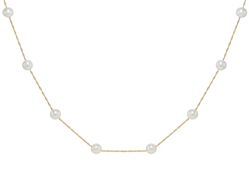 Pre-Owned 6-7mm White Cultured Freshwater Pearl 14k Yellow Gold Station Necklace - Size 18