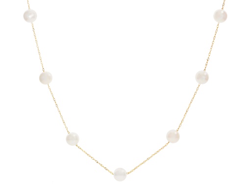 Pre-Owned 6-7mm White Cultured Freshwater Pearl 14k Yellow Gold Station 24 Inch Necklace - Size 24