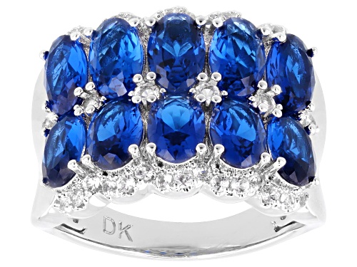 Pre-Owned 4.25ctw Lab Created Blue Spinel With 0.46ctw Lab Created White Sapphire Rhodium Over Brass - Size 8