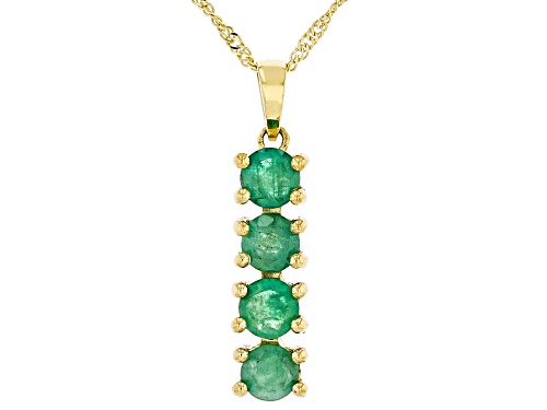 Pre-Owned 0.80ctw Emerald 14K Yellow Gold 4-Stone Pendant with Chain