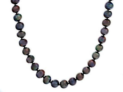 Pre-Owned 7-8mm Black Cultured Freshwater Pearl Rhodium Over Sterling Silver Necklace - Size 18
