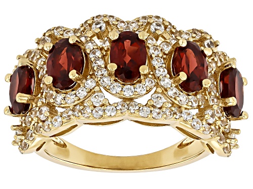 Pre-Owned 2.52ctw Red Garnet with 1.03ctw White Zircon 18k Yellow Gold Over Sterling Silver Ring - Size 7