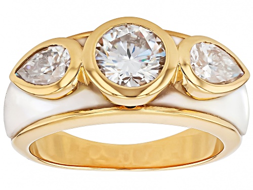 Pre-Owned MOISSANITE FIRE® 1.86CTW DEW AND INLAID MOTHER-OF-PEARL 14K YELLOW GOLD OVER SILVER RING - Size 7