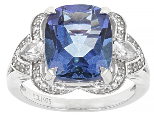 Pre-Owned 5.52ct Butterfly Blue Topaz with 0.49ctw White Topaz Rhodium Over Sterling Silver Ring - Size 8