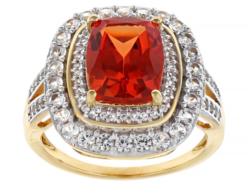 Pre-Owned 3.38ctw Lab Sunset Sapphire With 0.79ctw Lab White Sapphire 18k Yellow Gold Over Silver Ri - Size 8