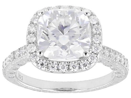 Pre-Owned MOISSANITE FIRE® 5.04CTW DEW SQUARE CUSHOIN AND ROUND PLATINEVE® RING - Size 7