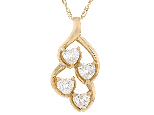 Pre-Owned 1.13ctw White Zircon 14K Yellow Gold 4-Stone Pendant With Chain