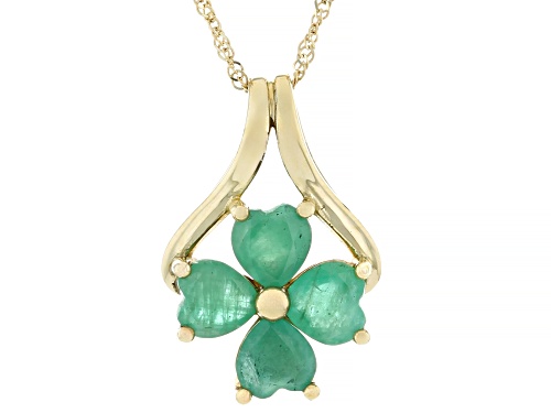 Pre-Owned 1.27ctw Emerald 10K Yellow Gold 4-Stone Pendant With Chain