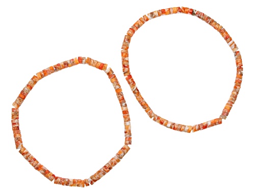 Pre-Owned Pacific Style™ Orange Spiny Oyster Shell Heishi Bead Stretch Bracelet - Size 7.5