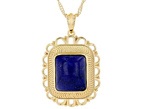 Pre-Owned 12x10mm Lapis Lazuli 18k Yellow Gold Over Sterling Silver Pendant With Chain
