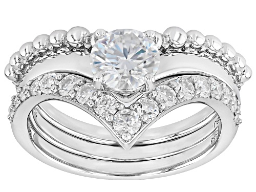 Pre-Owned MOISSANITE FIRE® 1.26CTW DEW ROUND BRILLIANT PLATINEVE® CHEVRON RING WITH TWO BANDS - Size 6