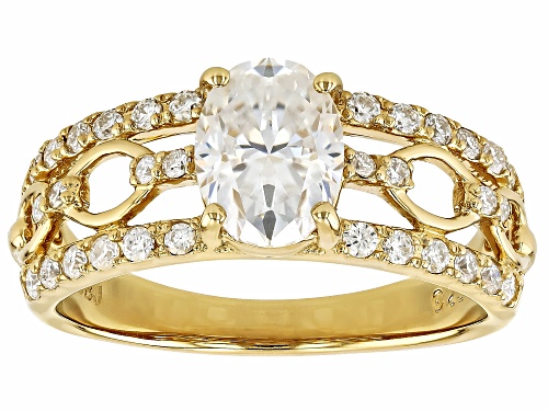 Pre-Owned MOISSANITE FIRE® 2.06CTW DEW OVAL AND  ROUND BRILLIANT 14K YELLOW GOLD OVER SILVER RING - Size 7