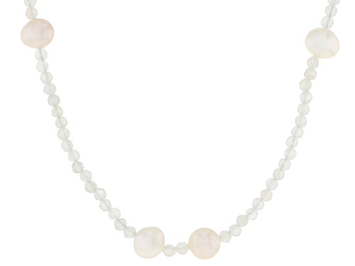 Pre-Owned 8-9mm White Cultured Freshwater Pearl and 129.4ctw Moonstone Rhodium Over Silver Necklace - Size 18