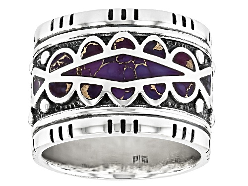 Pre-Owned Southwest Style by JTV™ Mixed Shaped Purple Turquoise Inlay Sterling Silver Band Ring - Size 9