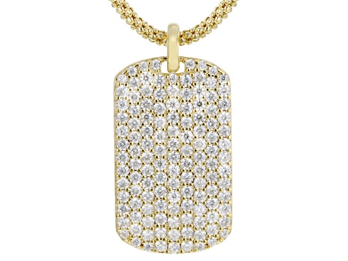Pre-Owned MOISSANITE FIRE® 1.26CTW DEW ROUND 14K YELLOW GOLD OVER SILVER DOG TAG PENDANT AND CHAIN