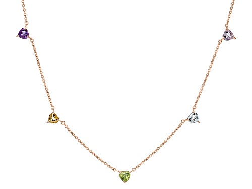 Pre-Owned 2.02ctw Heart Shape Multi-Gemstone 18k Rose Gold Over Sterling Silver Station Necklace - Size 18